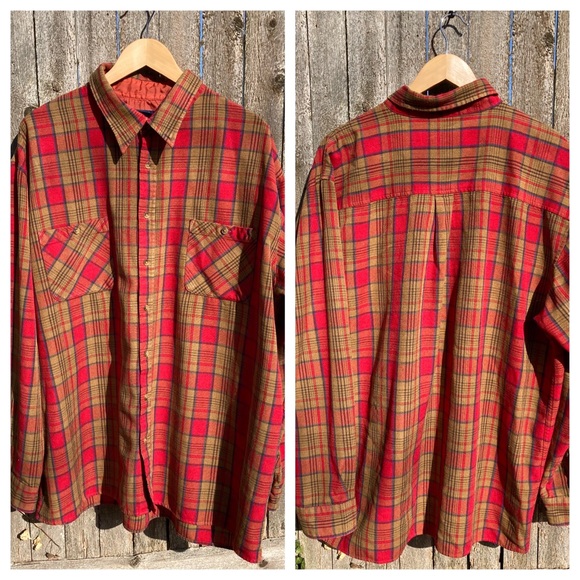 Other - Vintage Red Ochre Plaid Shirt Flannel Lumberjack Work Shirt John Blair